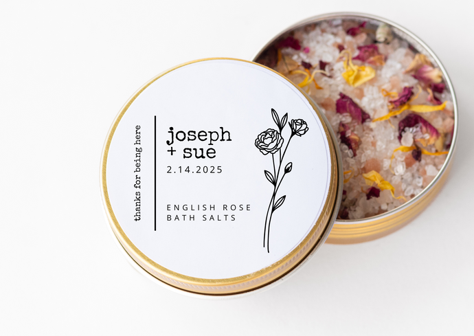 ENGLISH ROSE BATH SALTS wedding favour tins (2 oz)